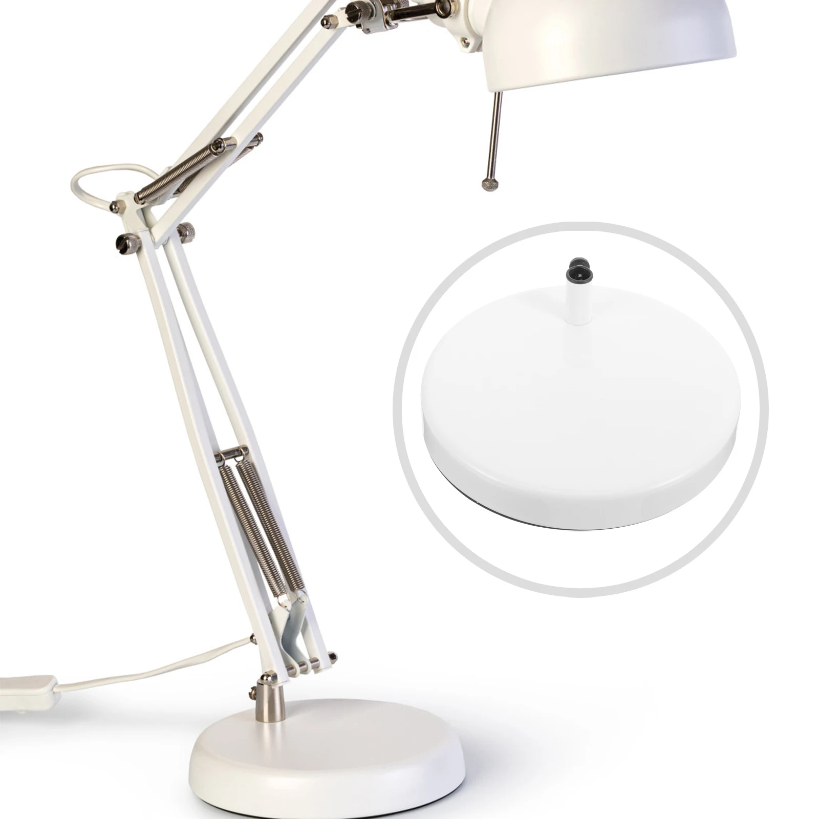 

White 190mm Diameter Desk Lamp Base Round Iron Swing Arm Table Lamps Accessories Foldable Work Only Night Lamp Base