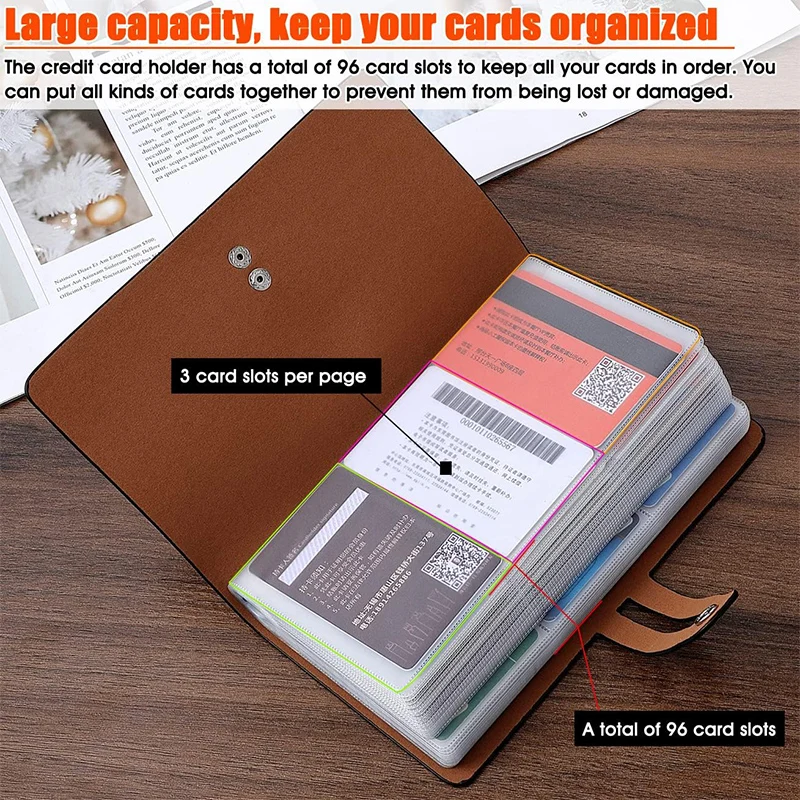 Unisex PU Leather Business Card Case, Anti-Roubo, ID, Crédito, Sleeve Função Bag, Carteira minimalista, 96 Slots