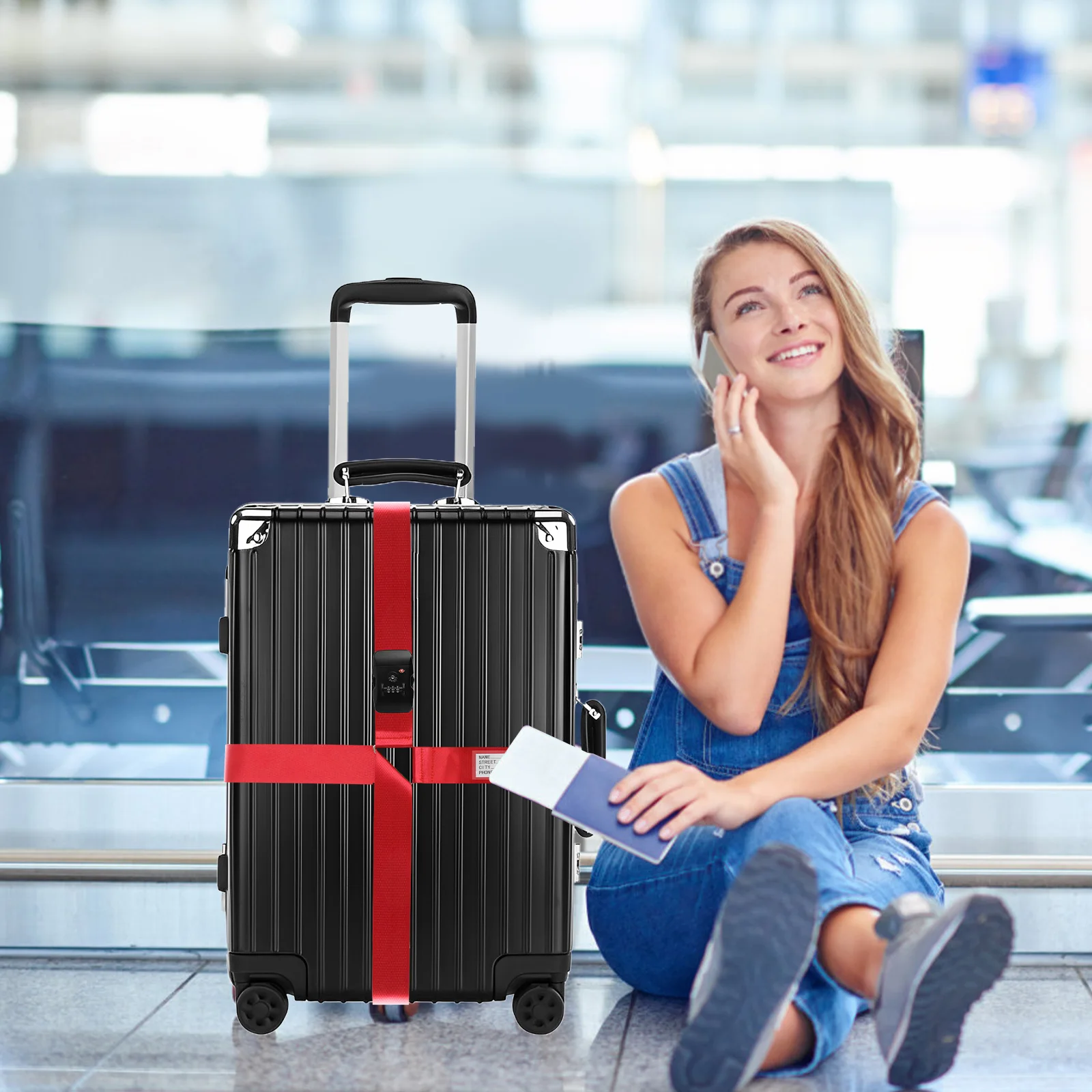 حزام الأمتعة المتقاطع TSA الجمارك قفل الأمتعة حزام قابل للتعديل طول حزام حقيبة دائم الأمتعة حزام السفر