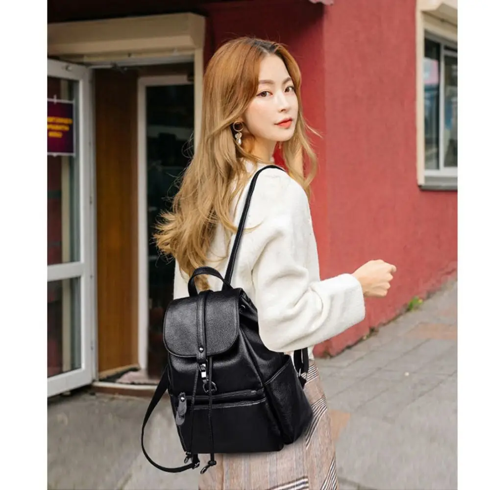 Modischer Weicher Damen-Rucksack Große Kapazität PU-Leder Schultertasche mit Reißverschluss Schulrucksack Reise-Aufbewahrungstasche – Detail 10