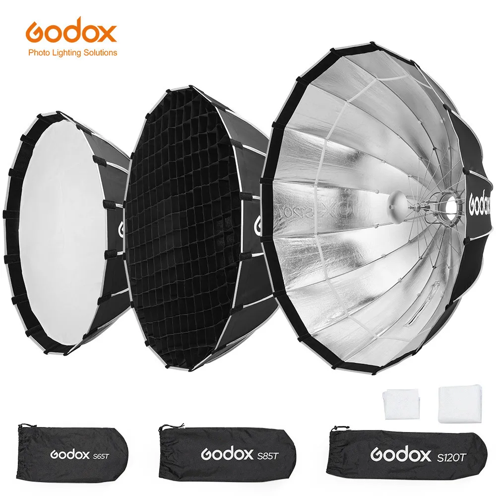 GODOX S65T S85T S120T Umbrella style Quick installation Studio Silver Wide Angle Beauty Dish Honeycomb Grid for Photographic