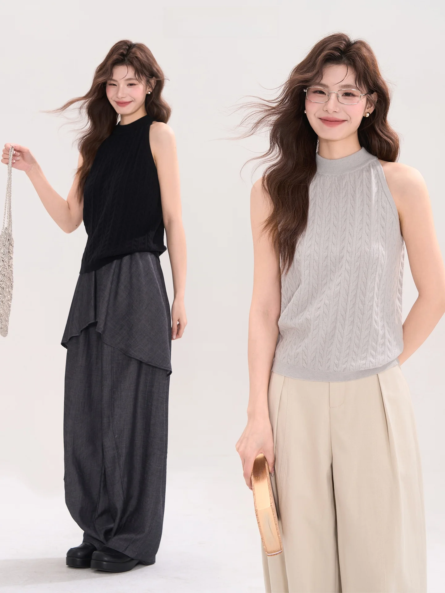 

Heme Knitted Slim Fit Vest Women's Spring Summer Neck Hanging Style Floral Patterned Slimming Top Chinese Brand Y6312