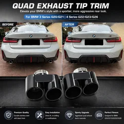 Quad Exhaust Tips for BMW G20 G21 320i 330i 330e Auspuffblenden Tailpipe Muffler Tips Glossy Black Quad Exhaust Nozzle 2019+
