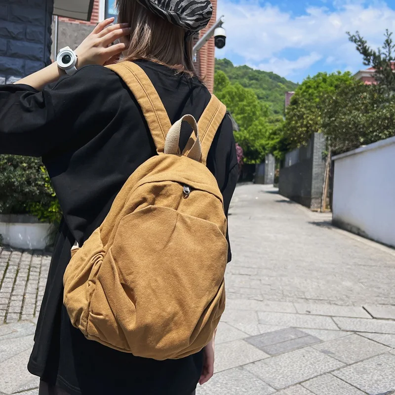 2024 NEW Cotton Small Backpack Solid Black Leisure Or Travel Bags Soft Canvas Packages For Women High Quality mochilas bolso 백팩