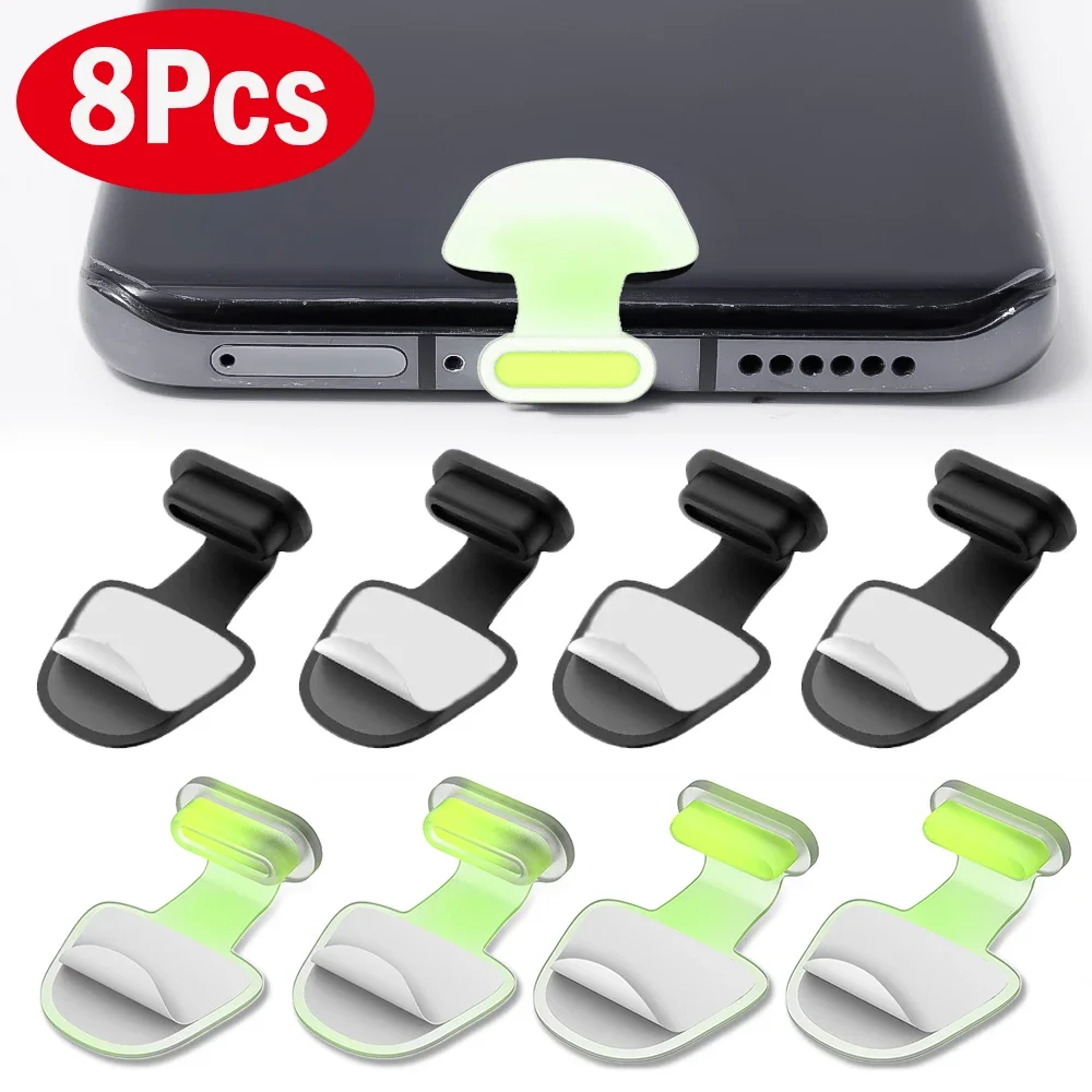 1/8Pcs Luminous Anti-lost Dust Plug for Apple IPhone 14 13 12 11 XR IOS Charging Port Protector Type-C Silicone Dustplugs Cover