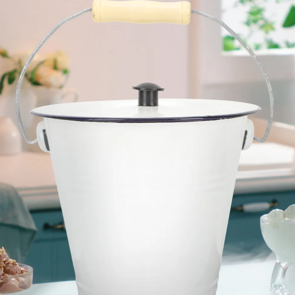 

Containers for Food Enamel Bucket Large Dog White Pail with Lid and Handle Enamal