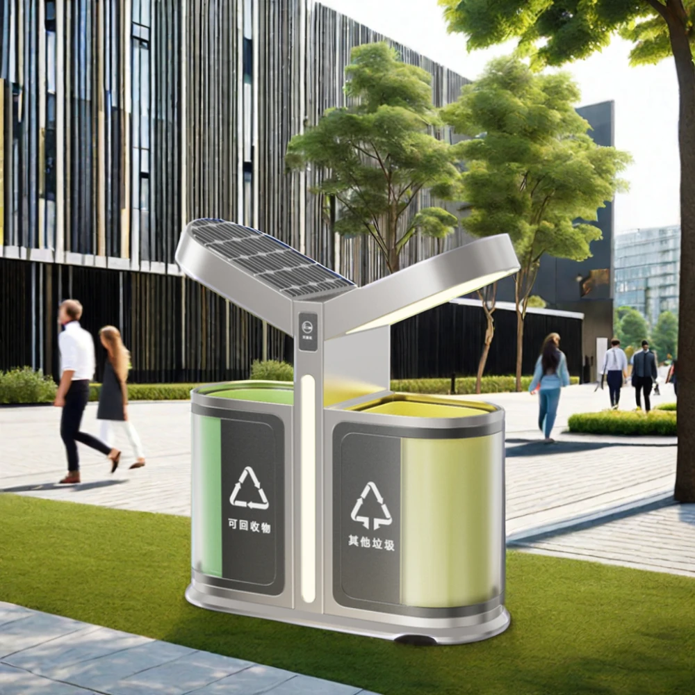 solar-powered refuse bin golden supplier trash bin  modern solar garden bin