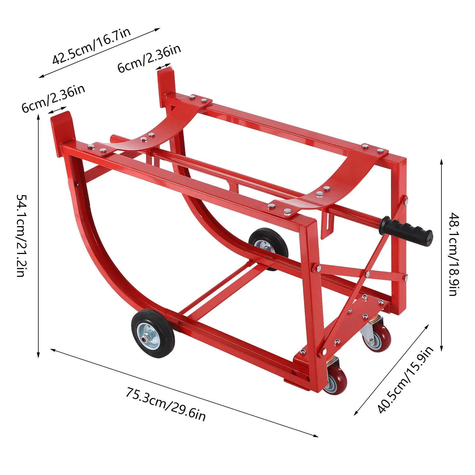 Drum Cradle With 4 Wheels, 55Gal Drum Cradle, 600lbs ,Red for Workshop&Factory