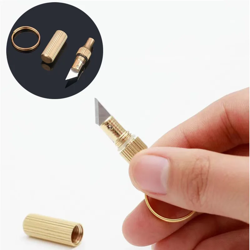 Portable Brass Capsule Mini Knife Multifunctional Utility Knifes Carry Keychain Package Envelope Opener Mini Pocket Cutting Tool