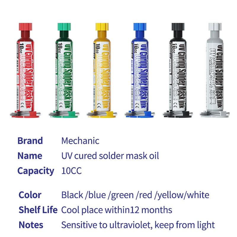 MECHANIC 4-IN-1 6 Colors Green Oil UV Photosensitive Solder Mask Ink BGA PCB Motherboard Paint Prevent Corrosive Arcing