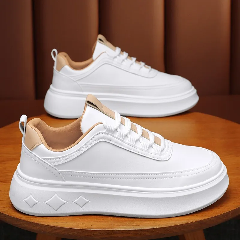 

Men's Sneakers Fashion Leather Casual Shoes Outdoor Comfort Runing Shoes Lace Up Platform Vulcanized Shoes White Tenis Masculino