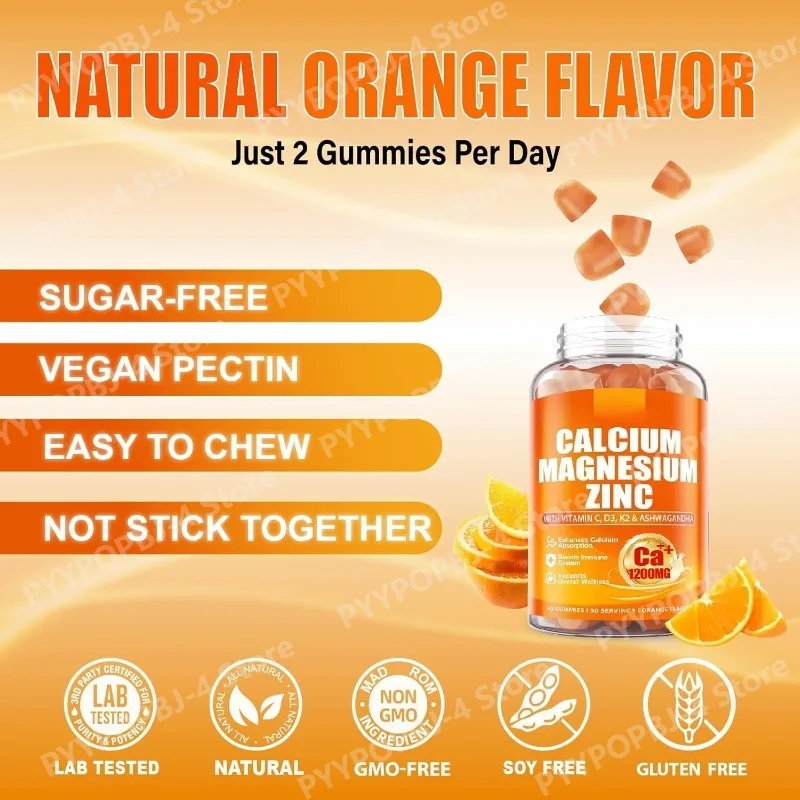 

Кальций 1200 мг с витамином D3 в форме жевательных конфет для взрослых - цитрат кальция с витамином D3, K2, магнием, цинком, бором, медом, ашвагандхой