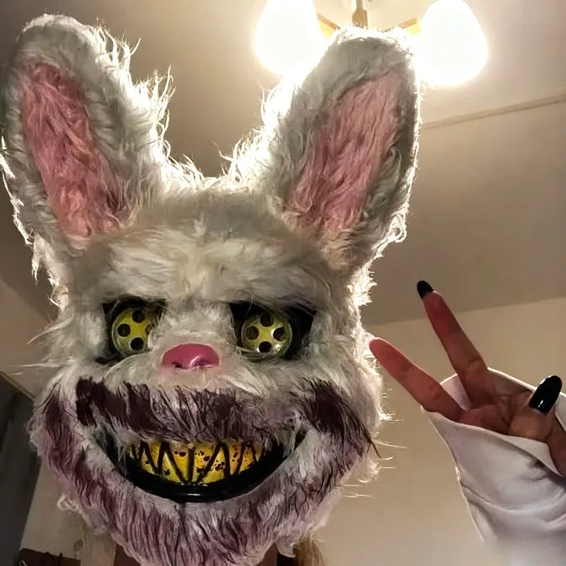 Halloween Bloody Rabbit Bear Maschera Cosplay Unisex Horror Peluche Copricapo di animale Maschera da festa spaventosa per donne Uomini Puntelli per costumi