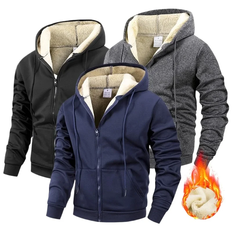 

Winter Men's Zipper Jacket Fleece Warm Windproof Hoodies Heavyweight Cardigan Casual Sports Long Sleeve Sweatshirts Hooded Coat