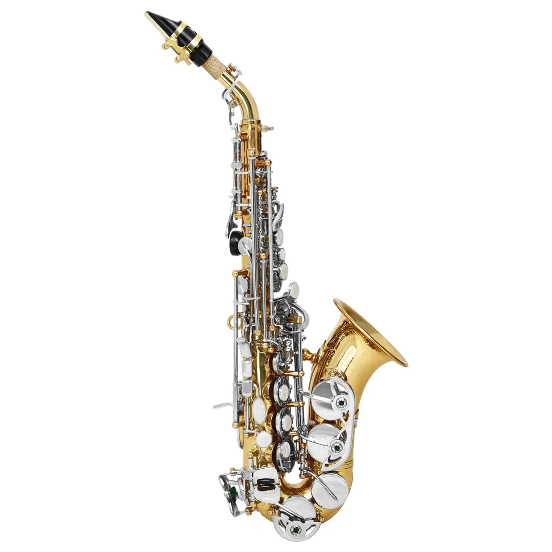 

﻿ SLADE Soprano Saxophone Sax Small Bend Bb White Shell Keys Gold Brass Body Silver Keys with Backstraps Case Accessories