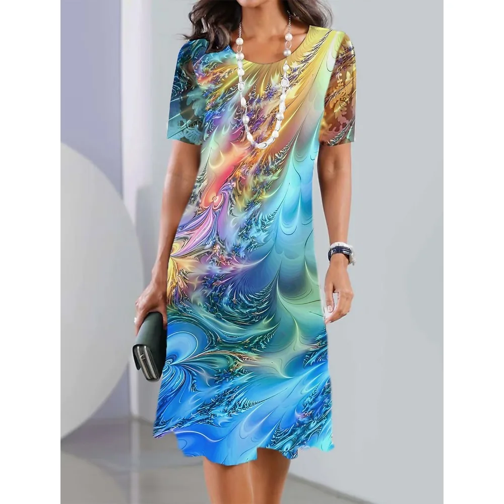 빈티지 프린트 캐주얼 O-넥 여름 드레스, 2023 반팔 Y2k 여성 드레스, 플러스 사이즈 XS-8XL
