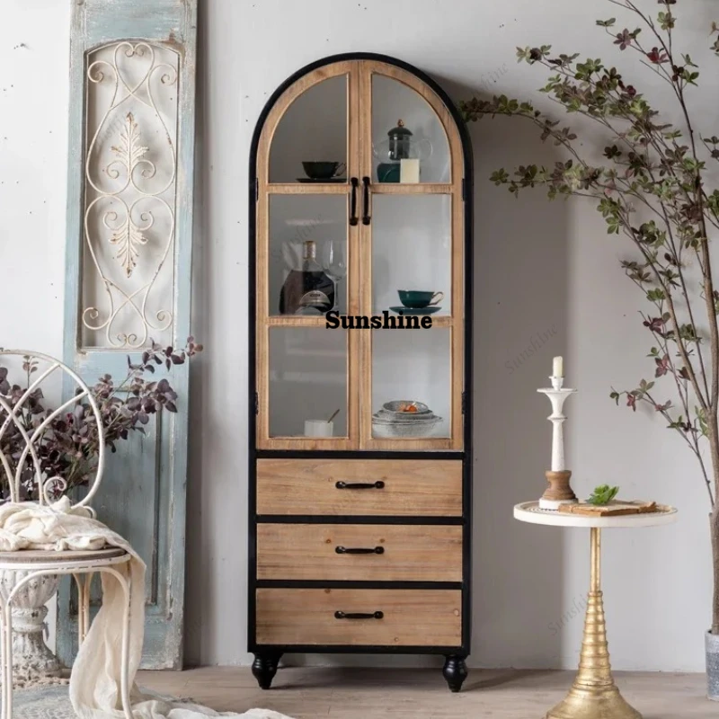 

American-Style Clothes Closet B & B Living Room Wall Cabinet Iron Wine Cabinet Shop Display Cabinet Double Door