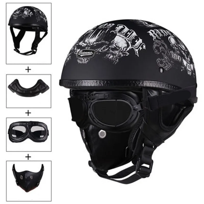 

Motorcycle Motorbike Rider PU Leather Retro Helmet Visor With Collar Vespa Open Face Half Motor