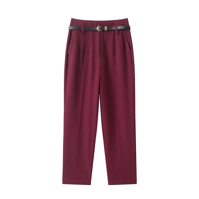 سراويل نسائية مستقيمة نحيفة موضة المكتب مع حزام سراويل عالية الخصر سراويل نسائية عتيقة