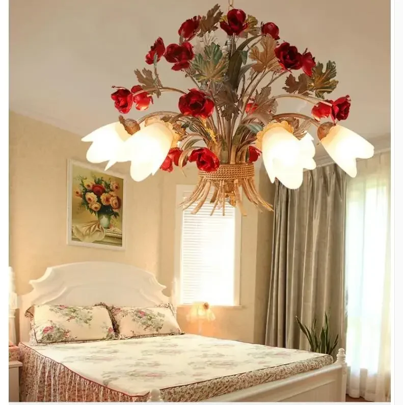 Newly Floral Decora Chandelier Romantic Dining Living Room D50cm Candle Pendant Lamp Girls Bedroom Decor Home Hanging Lighting