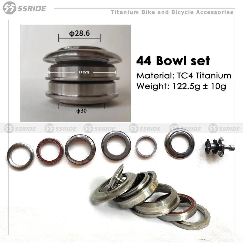 55RIDE Titanium Alloy Bicycle Bowl Set for Highway Bike Mountain Front Tube with Peilin Bearing 44mm