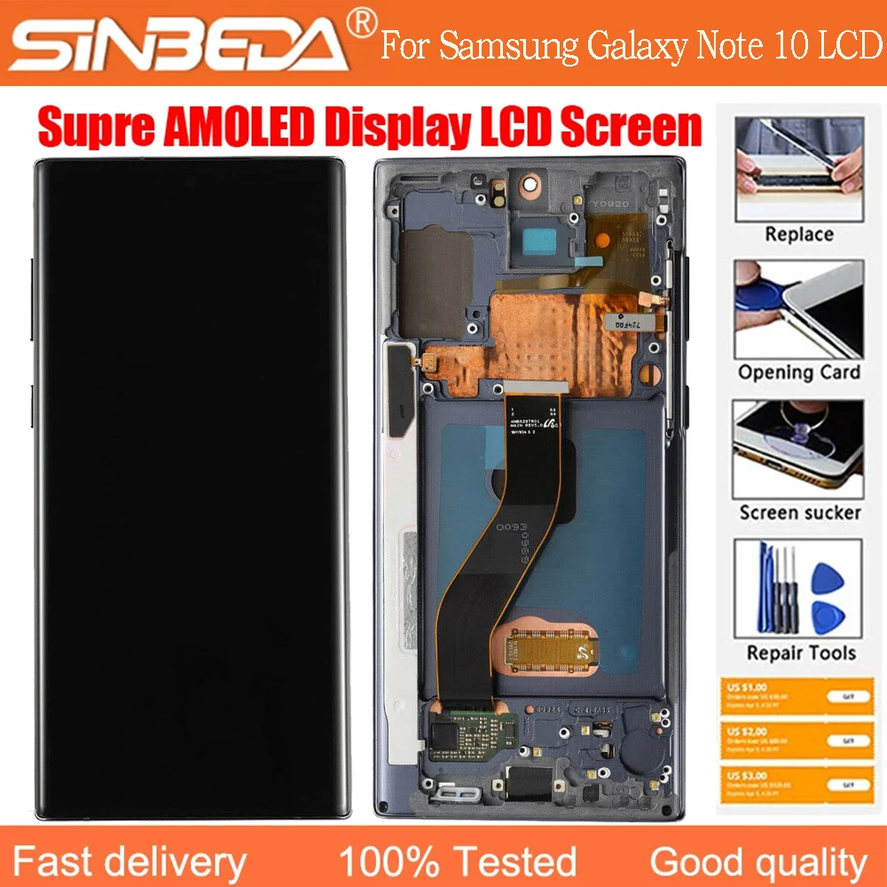 Super AMOLED Display for Samsung Note 10 4G 5G LCD For Note10 N970F N970 N970 Boutique LCD Touch Screen Display Replacement