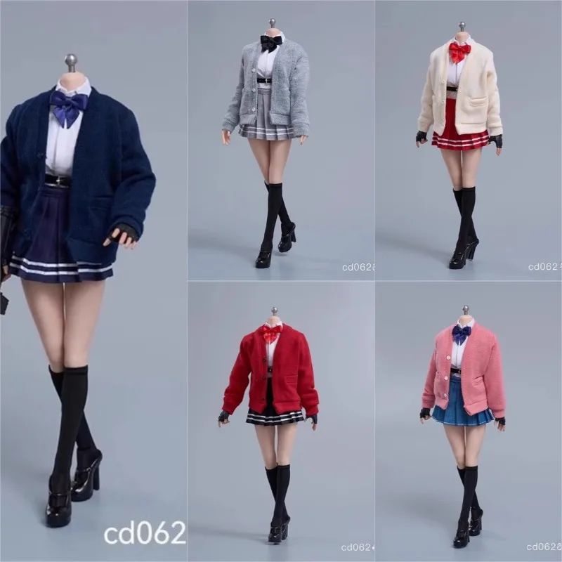 

Cd062 1/6 Scale Female Action Student Cardigan JK Skirt Socks Shoes Bow Tie Clothes Set for 12Inch PH Toy Figures
