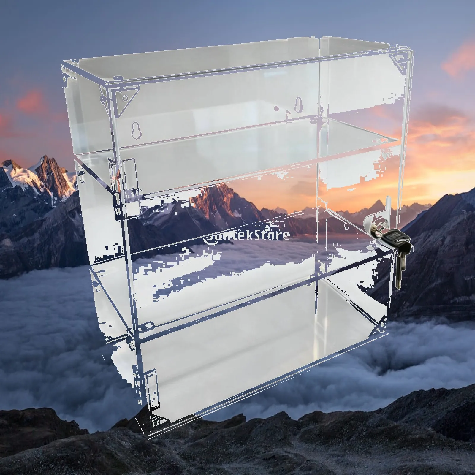 Acrylic Display Case with Lock Removable Clear Dustproof Lockable Showcase Display Cabinet Organizer for Countertop Desktop Home