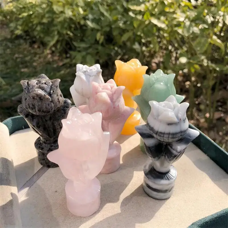 

Natural Crystal Quartz Tulip Flower Carving Statue Quartz Healing Energy Gemstone For Christmas Gift 1pcs