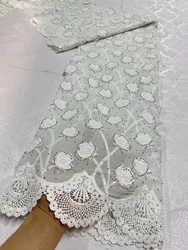 Latest 2024 African Lace Fabric High Quality,Cotton Fabric Per Meter,Embroidery,Linen,Party Dresses,Tulle,Rhinestone,5 Yards