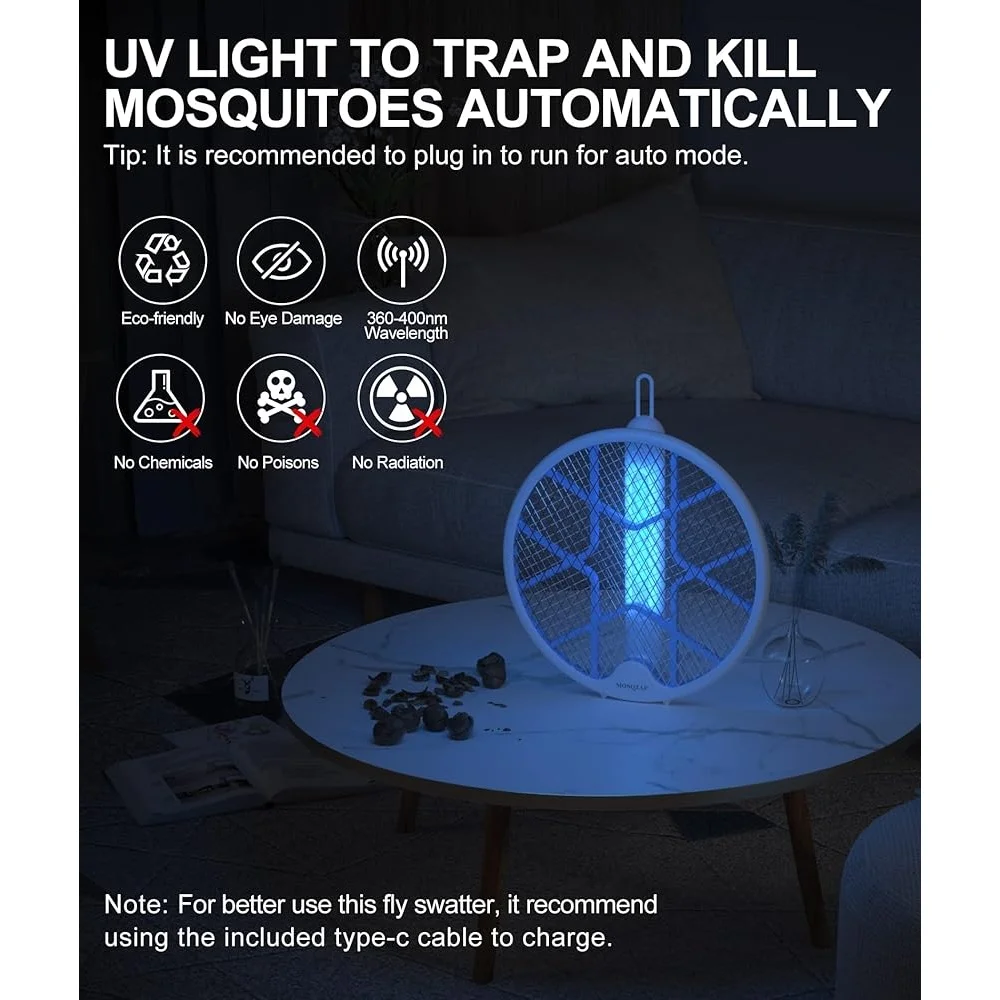 電気バグザッパーラケット折りたたみ式蚊キラー3500ボルトポータブル屋内屋外ハエたたきUSB充電インジケーター付き