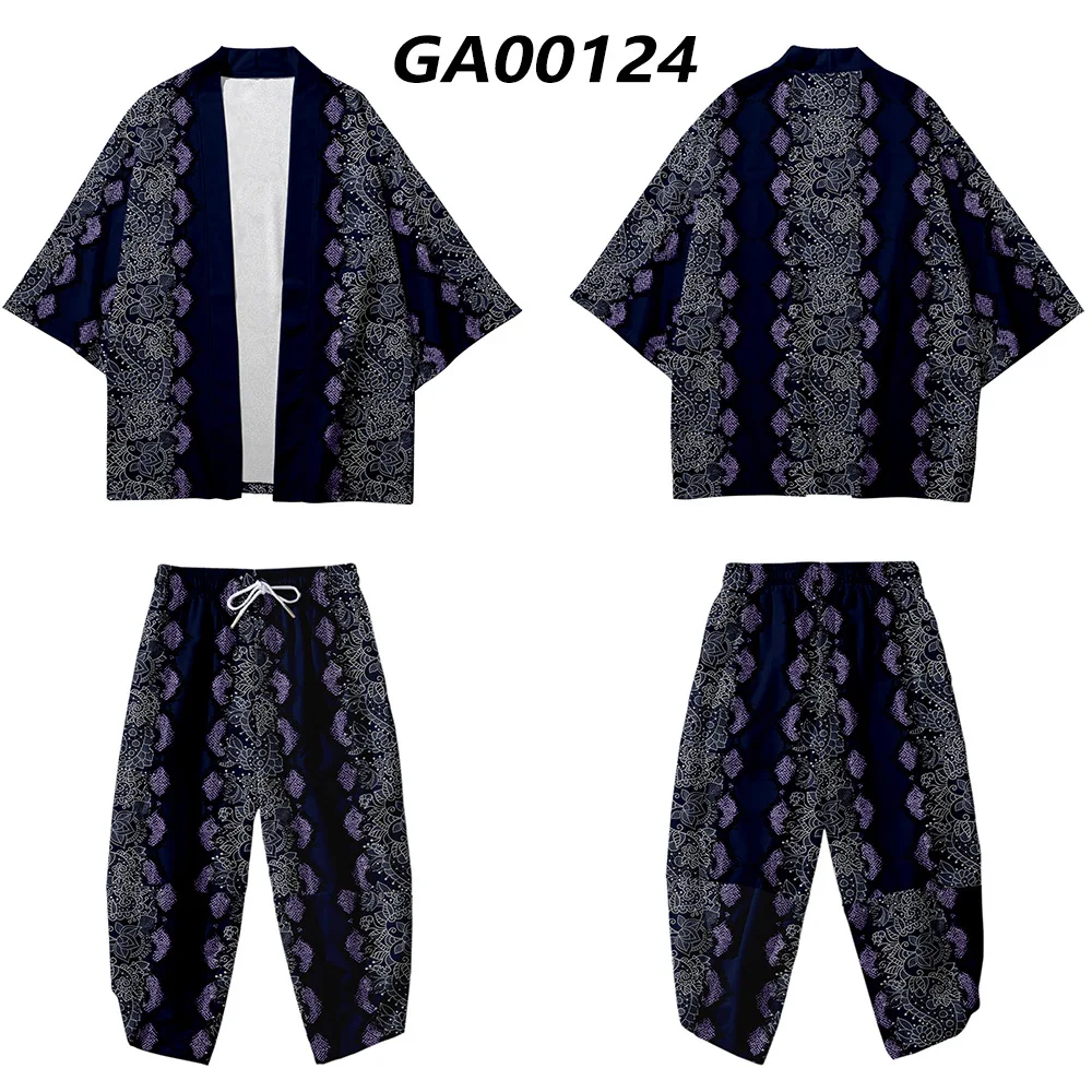 Japanese Streetwear Women Cardigan Kimono Yukata Men Cosplay Asian Clothing Anime Cashew Print Traditional Haori