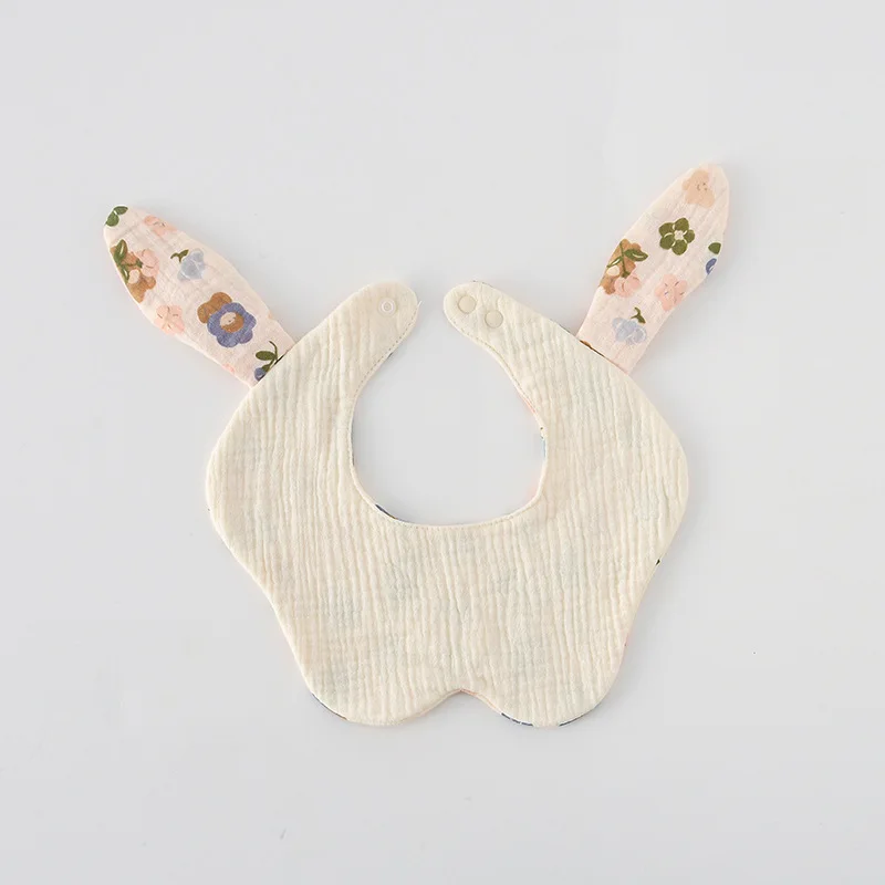 Korean Style New Rabbit Bear Ears Cotton Gauze Baby Bibs Infant Bib Newborn Soft Burp Cloths for Boy Girl Feeding Saliva Towel