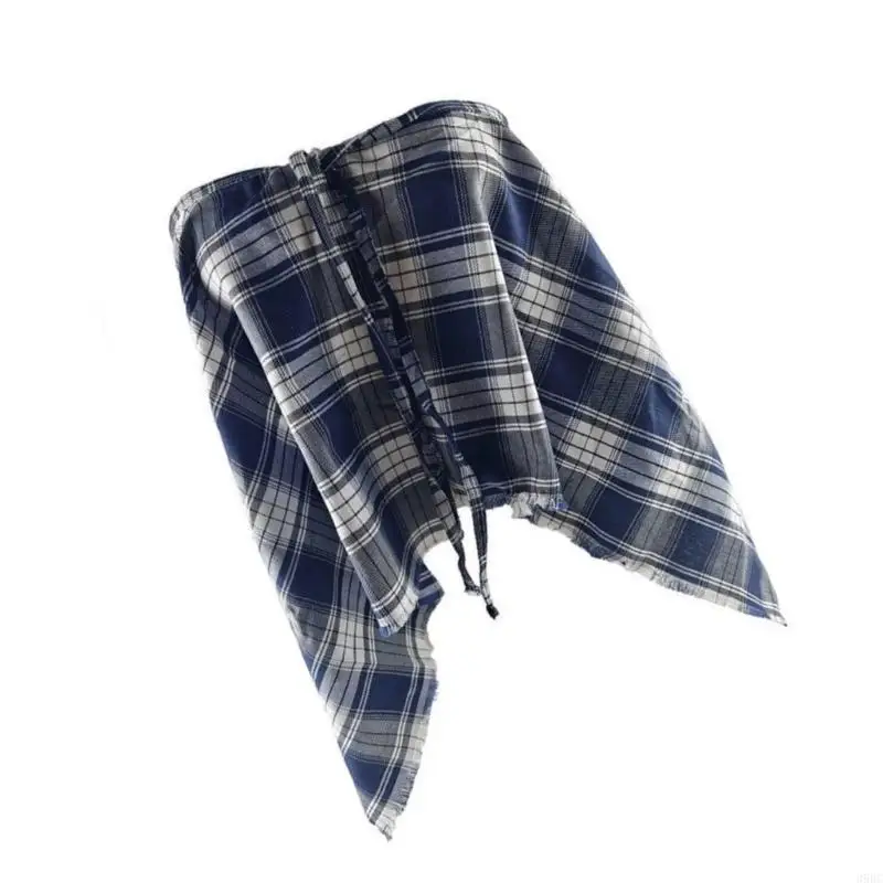 39BC Checekered A خط المئزر تنورة تراكب تنورة التعادل التستر ممزق تقليم غير النظامية التفاف نصف تنورة قميص موسع