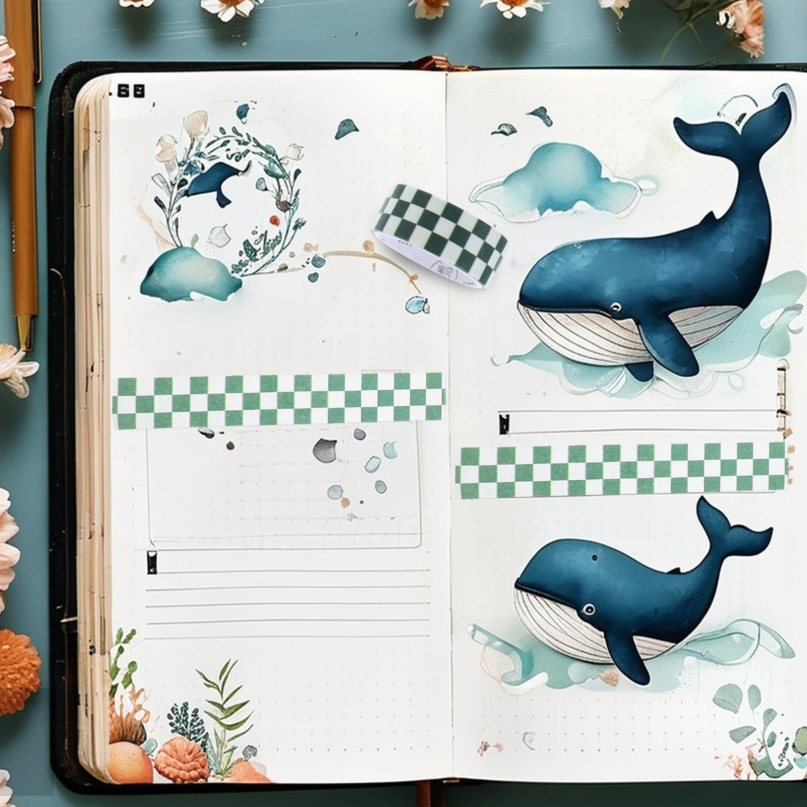 6 Rolls Printed Washi Tape Collection Stylish Grid Pattern Tape for Crafting Scrapbooking DIY Projects Decorative Tapes