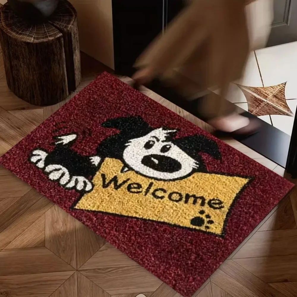 VIKAMA Dog Welcome Door Mat Non-slip Soft Polyester Paw Print Entryway Hallway Bathroom Decor