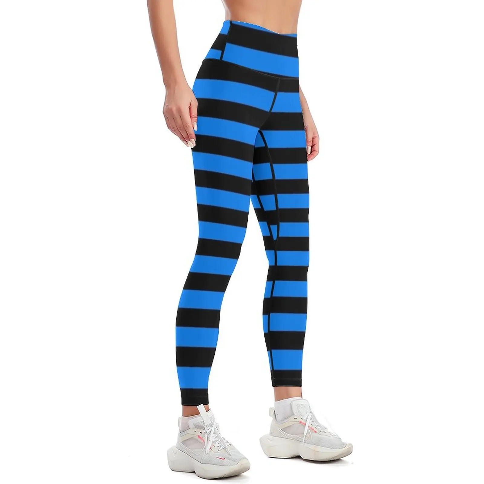 Azure Blue and Black Horizontal Stripes Leggings Sweatpants push up legging Sports pants for workout shorts Womens Leggings