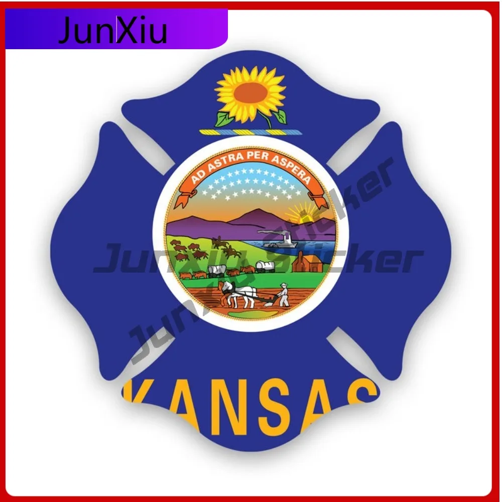 

Kansas State Maltese Cross Shaped Sticker Creative Decals Fighter Dept First Responder Symbol Of Protection State Flag Patriotic