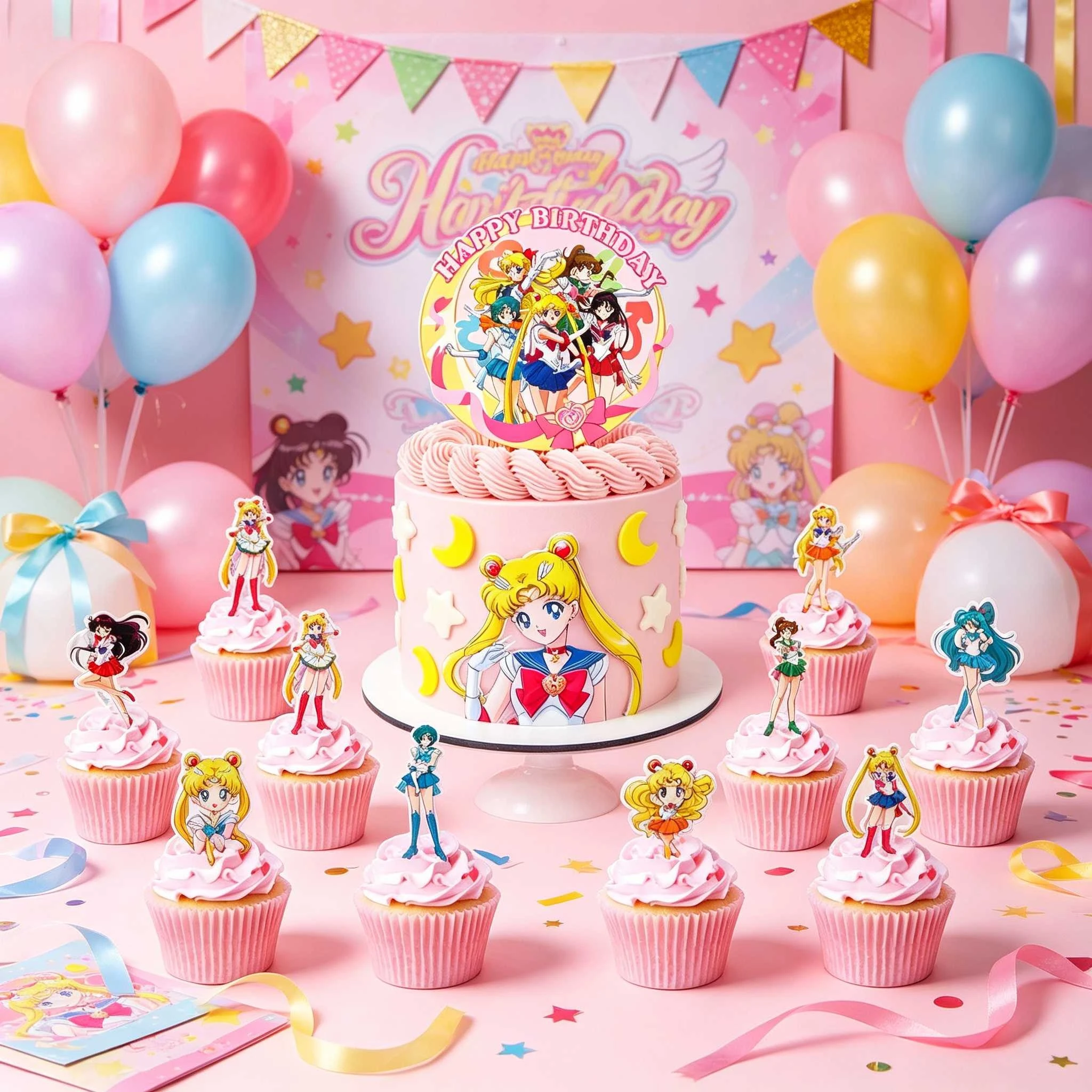 Sailor Mooned girls Birthday Theme Party Decorations Cartoon Cake Inserts Birthday Cake Decorations Party Supplies Birthday Gift