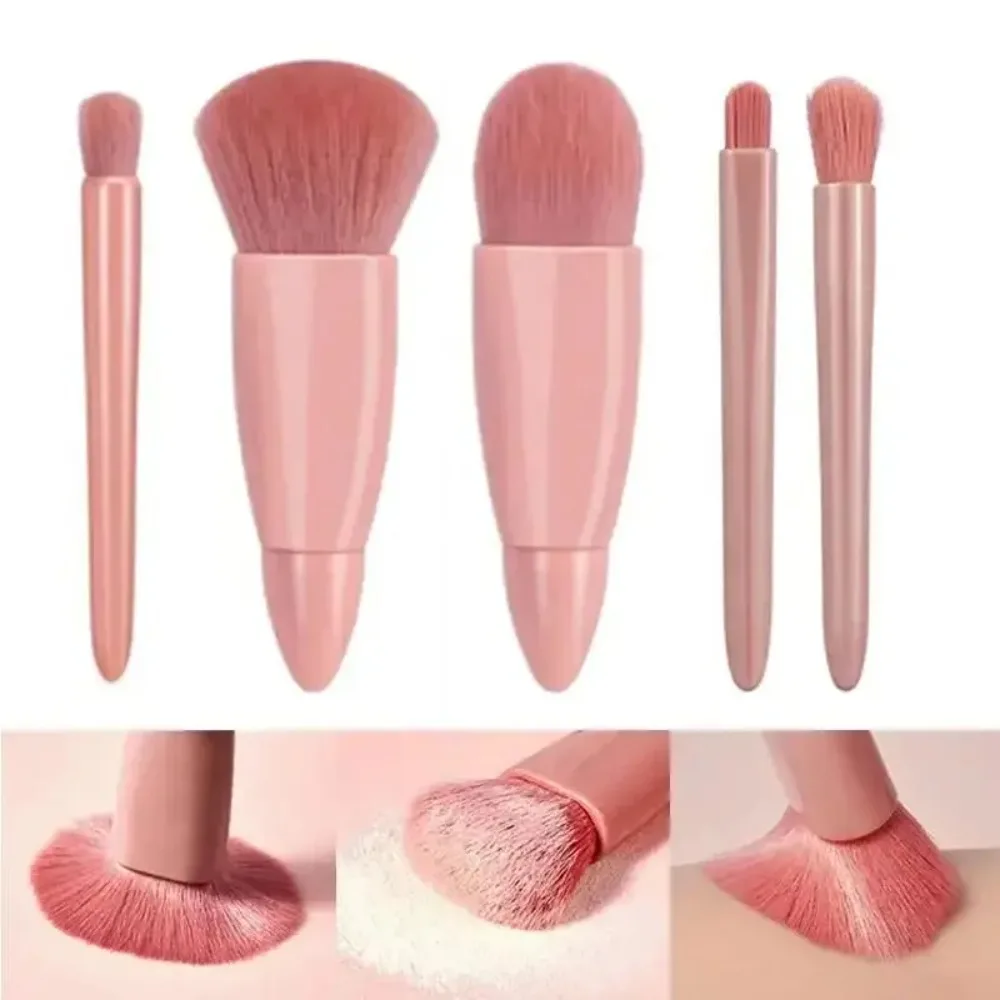 5pcs Easy-taken Travel Makeup Brush Set Mini Complete Function Cosmetic Brushes Kit With Case And Mirror