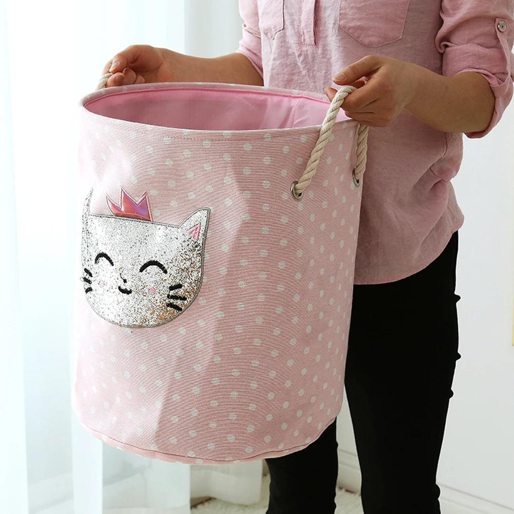 Cute Swan Sequined Cat Toy Storage Basket Big Size Dirty Clothes Laundry Basket Sundries Pink Storage Basket