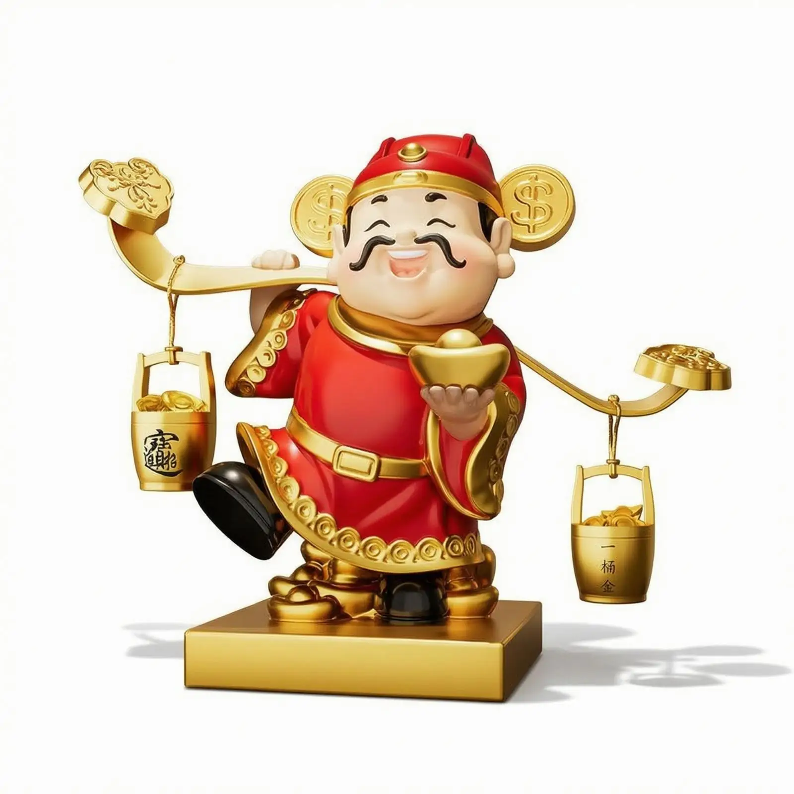 Prosperity Symbol Caishen Statue Decorative Figurine for Business Workplace Living Room Table Decor