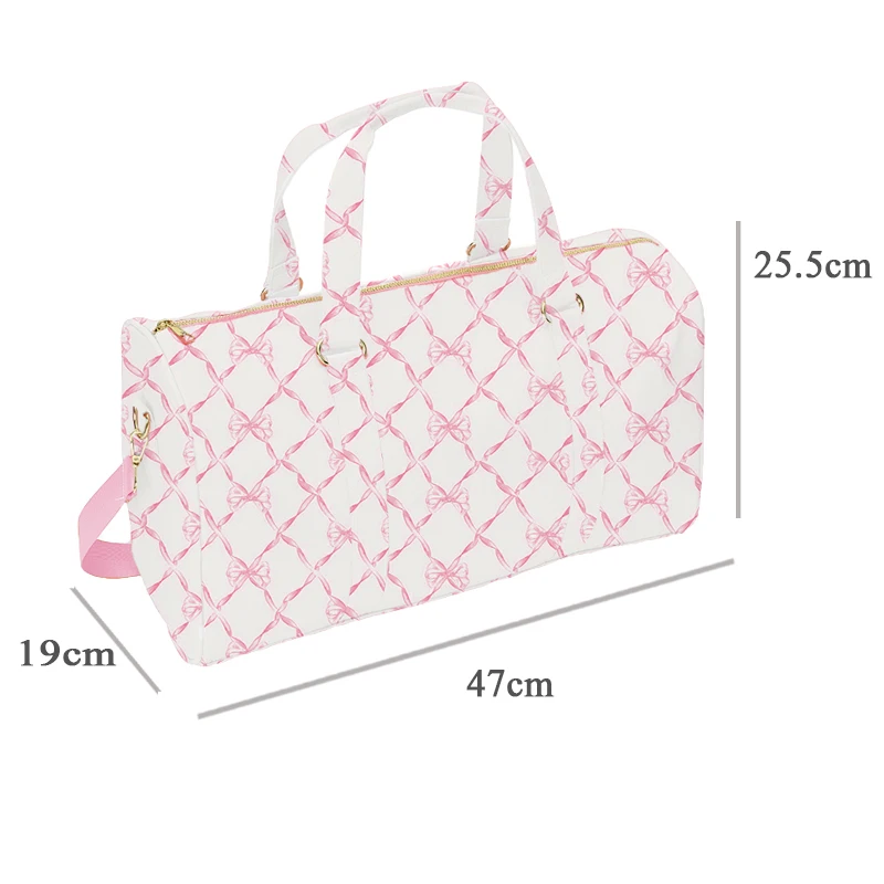 Sports Gym Overnight Bag for Women Waterproof Duffle Bag with Shoulder Strap Bow Printed Storage Travel Bag Organizer for Men