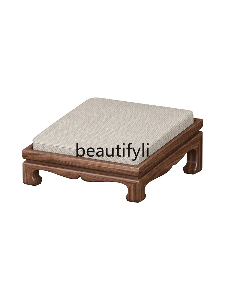 New Chinese-style solid wood worship stool household prayer mat thickened futon seat cushion black walnut kneeling stool