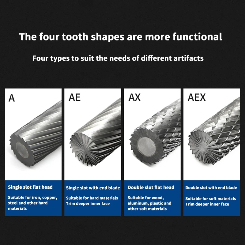 Carbide Rotary file Type A-H tungsten steel grinding head cylindrical handle 3mm AX3 CX3 DX3 GX3 HX3 MX3 Burr Drill Bits CNC