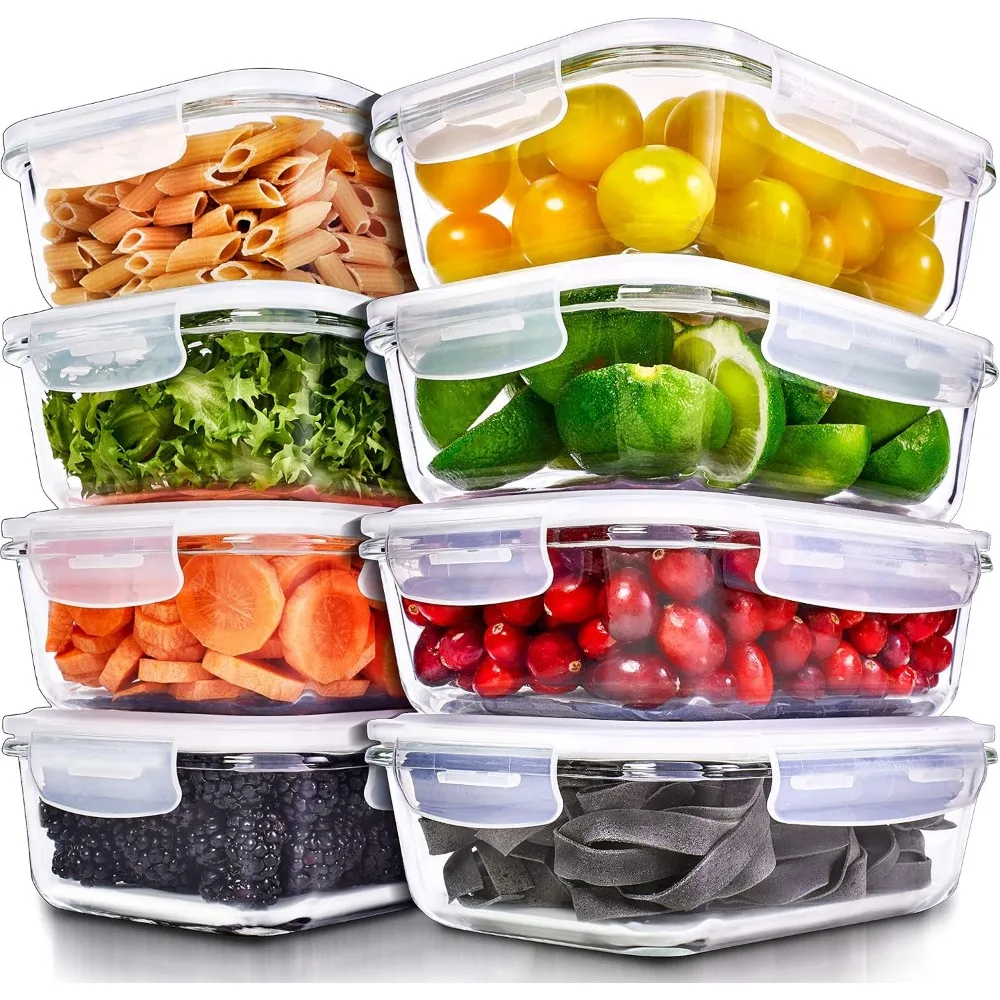 

8-Pack 36 Oz Glass Meal Prep Containers with Lids - Microwave, Oven, Freezer Safe