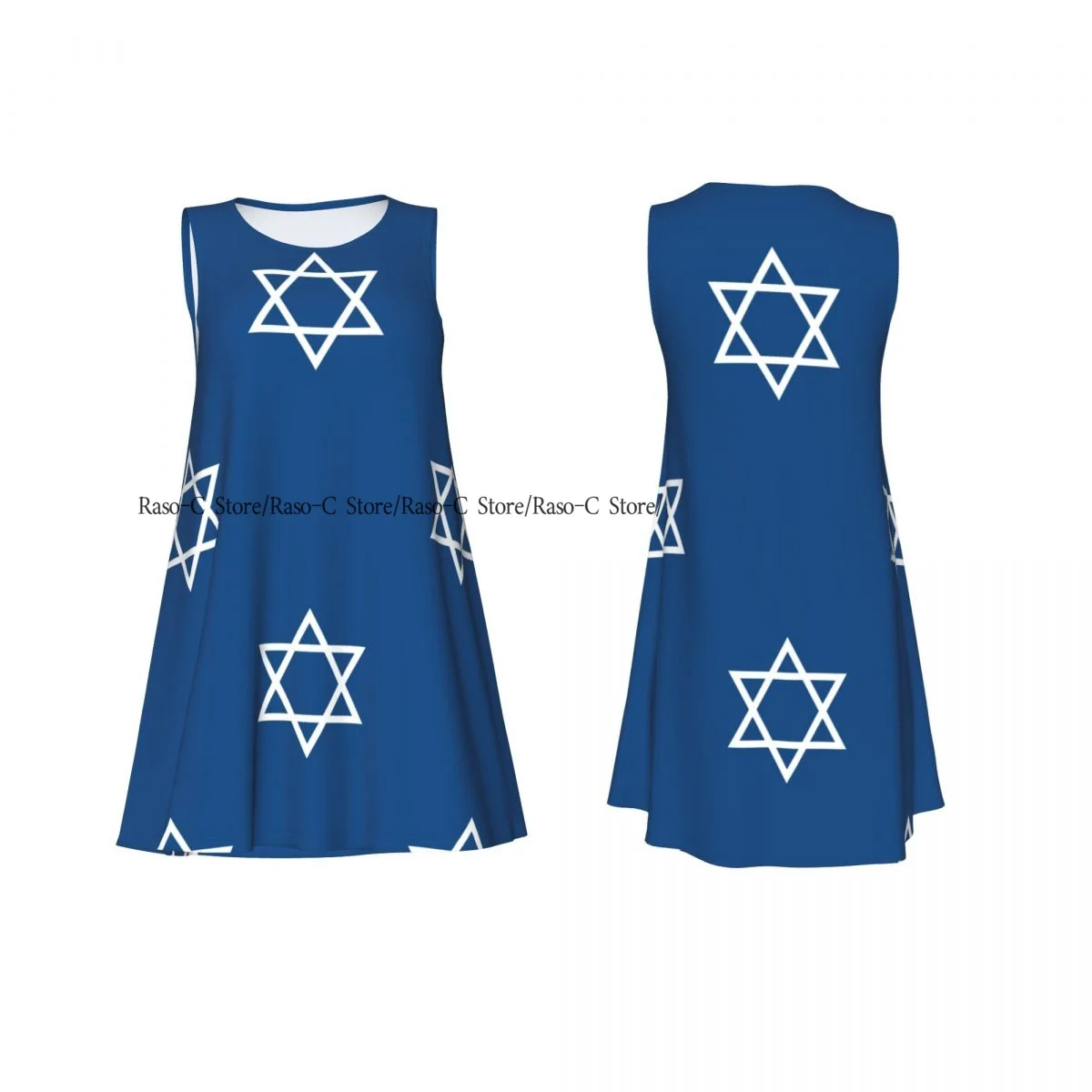 Vestido de mujer, camiseta informal de verano, vestidos de playa, vestido sin mangas con patrón de símbolo israelí