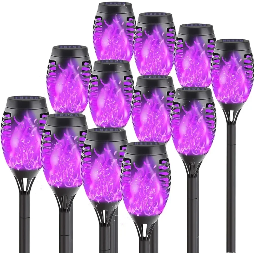 

12-Pack Solar Lights Outdoor Waterproof,Halloween Decorations Solar Tiki Torches with Flickering Flame,Halloween Solar Lights