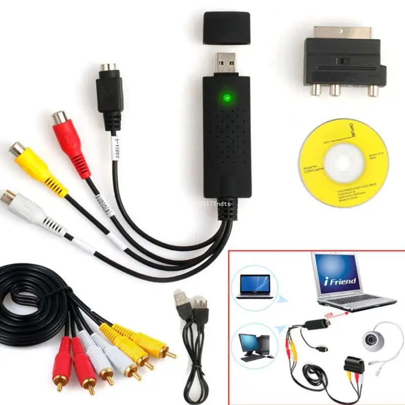 USB2.0 VHS To DVD Converter Audio Video Capture Kit RCA Cable Video Record Device S-Video Connector