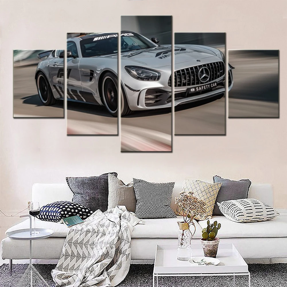 5 Pieces Wall Art Canvas Poster Formula 1 Cool Safety Car Picture Print Living Room Home Decoration Bedroom Mural Framework